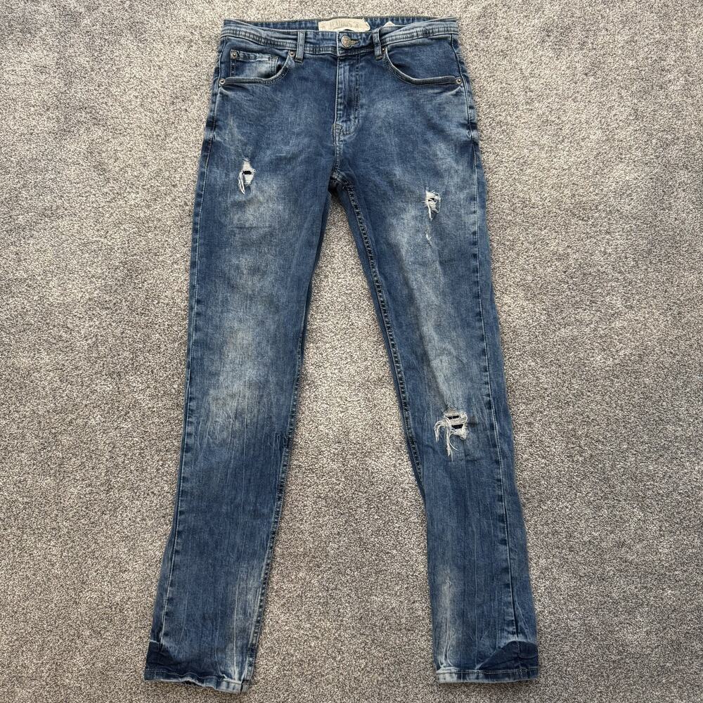 Jeanius Jeans Mens 32x32 Blue Distressed Denim Slim Fit Classic Casual Pants